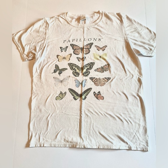 Graphic Image Tops - Papillons Butterfly Graphic Short Sleeve Tee Shirt, Size Medium